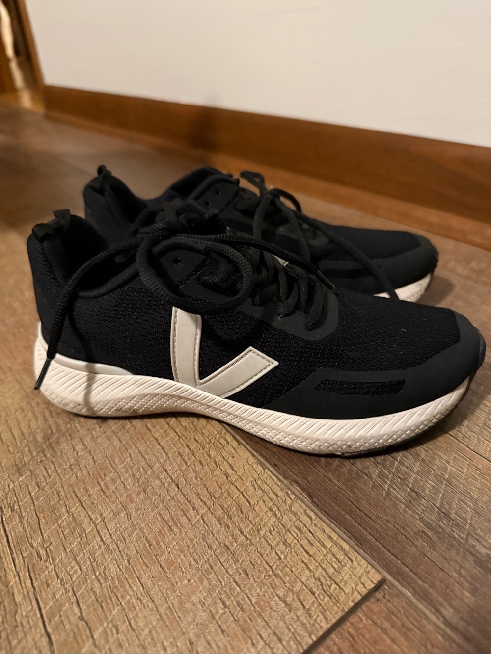 Veja Black Knit Sneakers with White V Accent